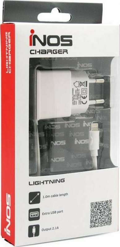 Φορτιστής Κινητού Λευκός iNOS Lightning with Extra USB Output 2.1A