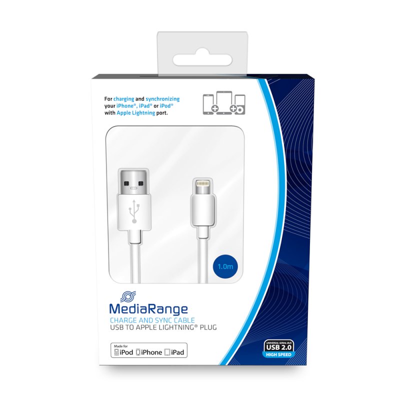 Καλώδιο MediaRange Charge and sync, USB 2.0 to Apple Lightning® plug, 1.0m, Λευκό (MRCS178)