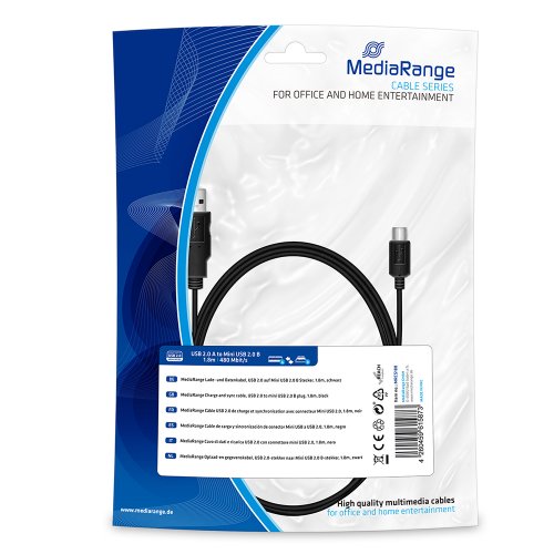 Καλώδιο MediaRange Charge and sync, USB 2.0 to mini USB 2.0 B plug, 1.8m Μαύρο (MRCS188)