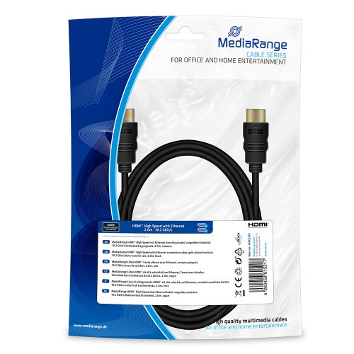 Καλώδιο HDMI MediaRange High Speed με Επιχρυσωμένο Ethernet, 10.2 Gbit/s data transfer rate, 2.0m, Μαύρο (MRCS210)