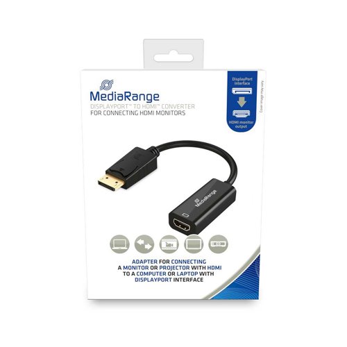 Καλώδιο HDMI High Speed to DisplayPort converter MediaRange Επιχρυσωμένο HDMI socket/DP plug, 10 Gbit/s data transfer rate, 15cm, Μαύρο (MRCS175) - 1