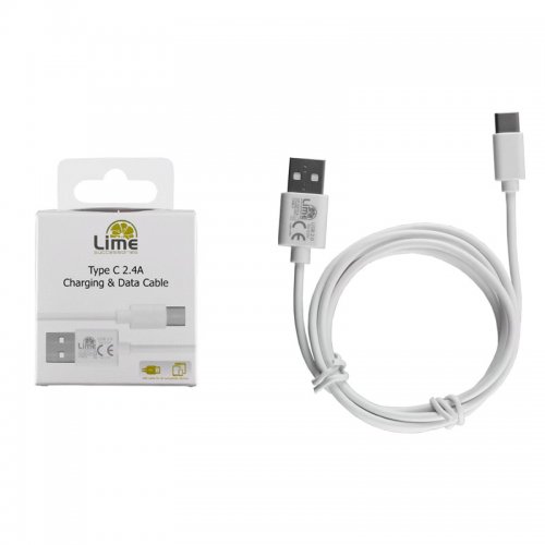 Καλώδιο USB 2.0 Lime USB C σε USB 2.4A Λευκό - 1
