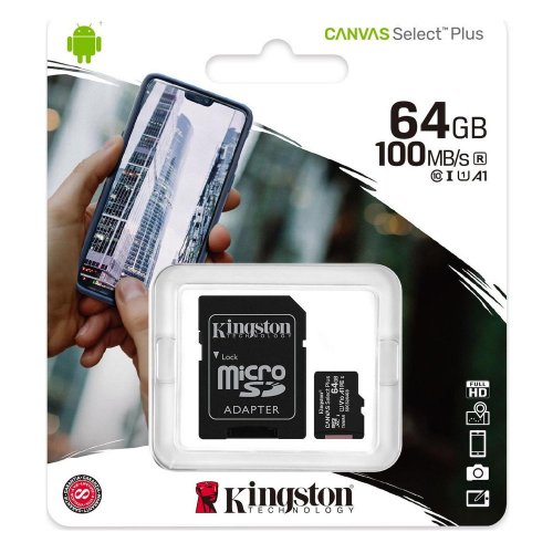 Κάρτα Μνήμης Kingston Micro Secure Digital 64GB microSDXC Canvas Select Plus 80R CL10 UHS-I Card + SD Adapter (SDCS264GB) (KINSDCS2/64GB) - 2