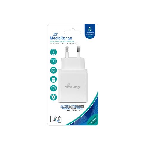 Φορτιστής Τοίχου MediaRange QC 3.0 Dual USB fast charge 18W output power (Λευκό) (MRMA109)