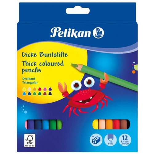 Ξυλομπογιες Χοντρες Τριγωνικες Pelikan Jumbo 12 Χρωματα (700160) - 1